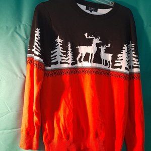 NEW !SSLR Men Collection Pullover Sweater Reindeer Christmas Trees Polyester SzL